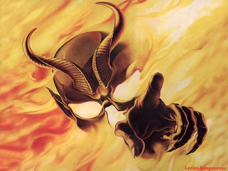 demon mask in flames
