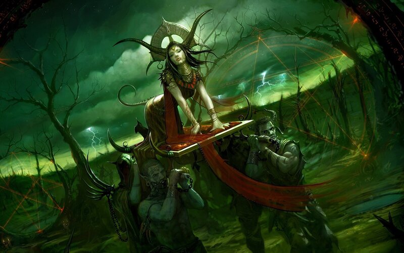 Demon Queen on Throne — Green, Dark, Night