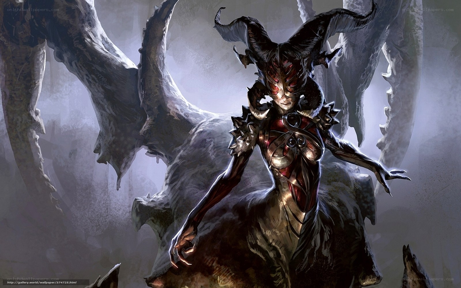 demon queen with horns and wings