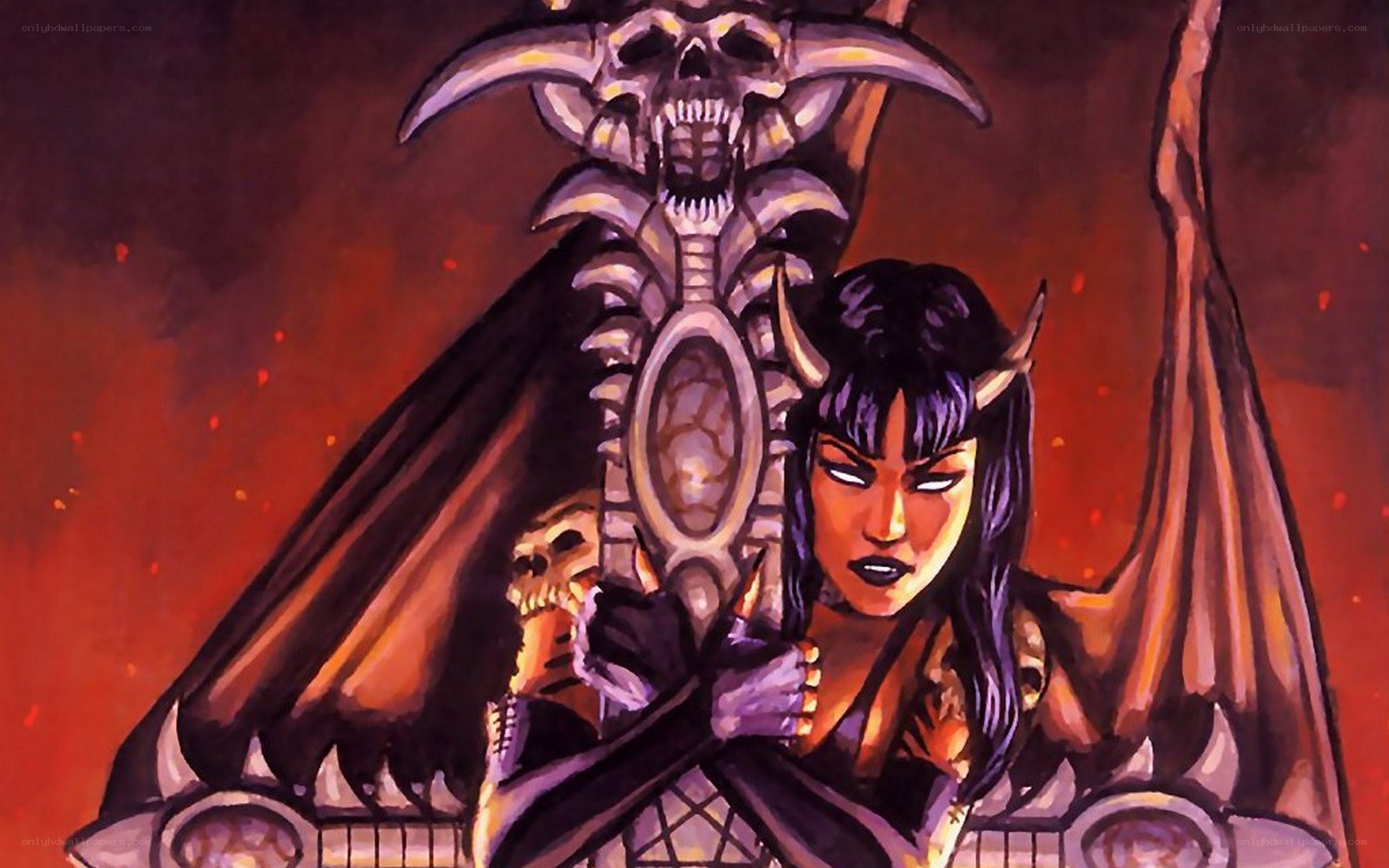 demon queen with skull staff