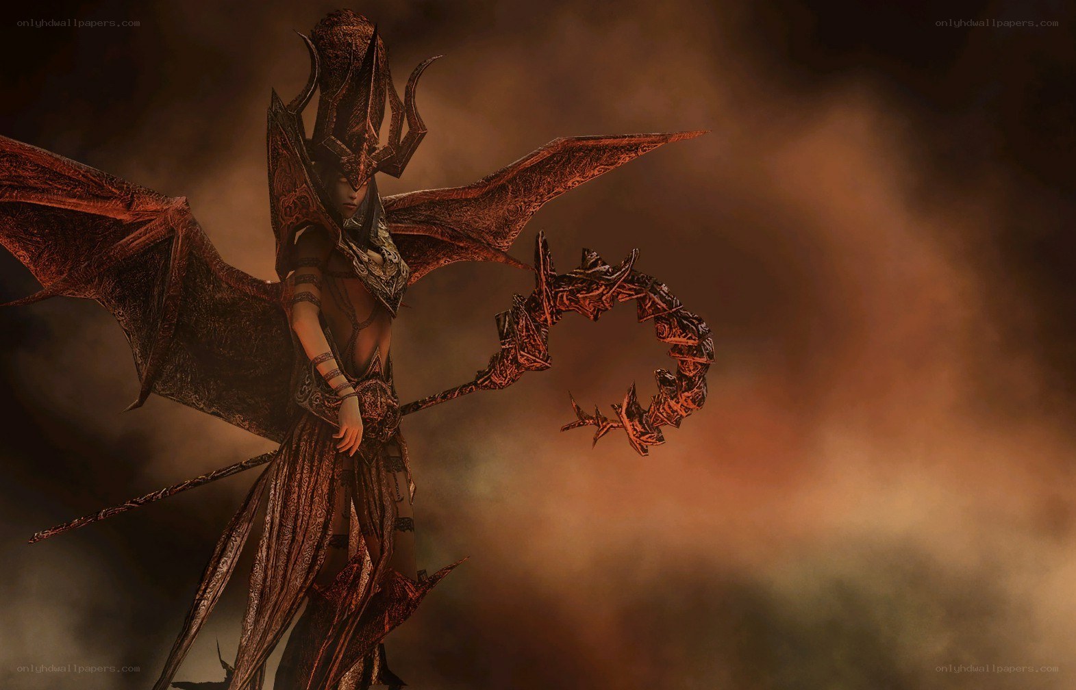 demon queen with wings and staff
