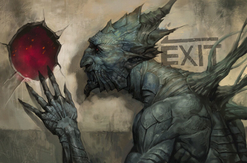demon reaching for red orb