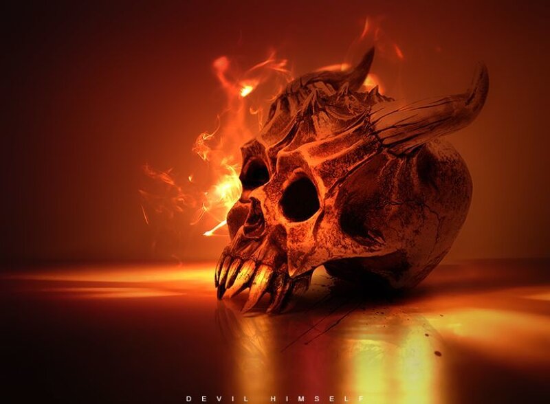 Demon Skull with Horns — Orange, Dark