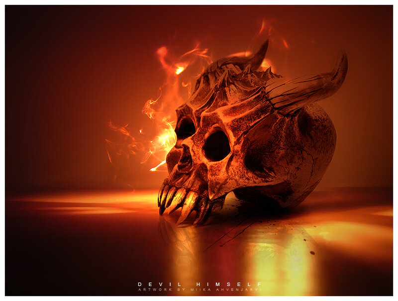 Demon Skull with Horns — Orange
