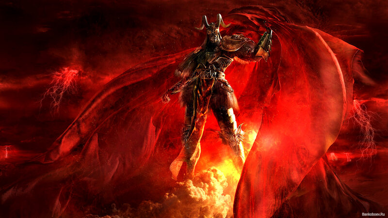 Demon Warrior in Red Cape — Dramatic, Intense