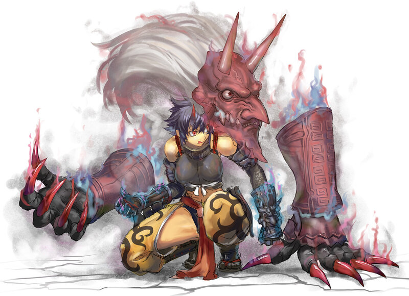 Demon warrior with a child