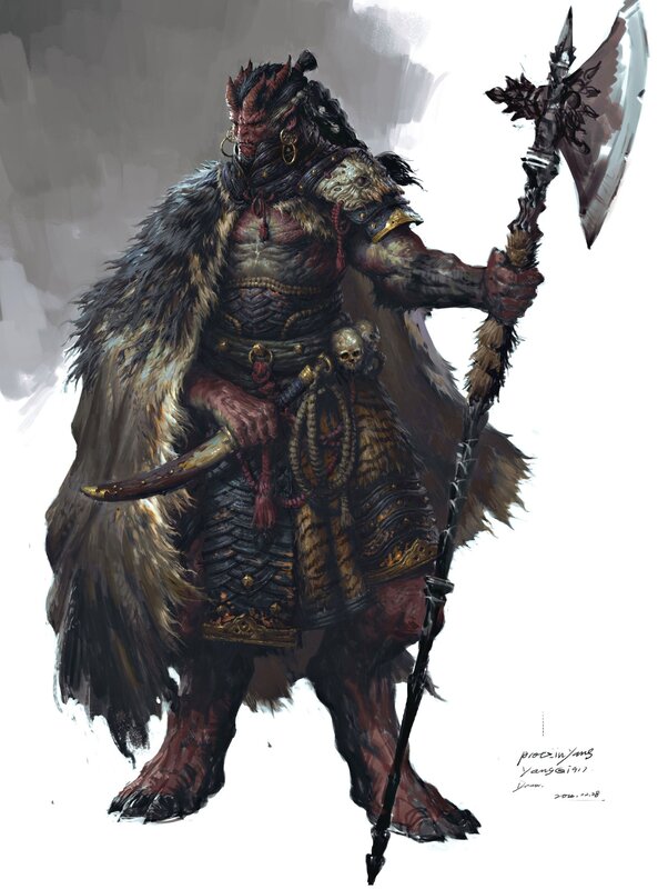 Demon Warrior with Axe — Black, Dark, Digital Art, Skulls