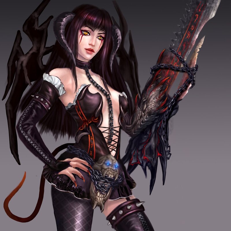 demon warrior with chains and sword