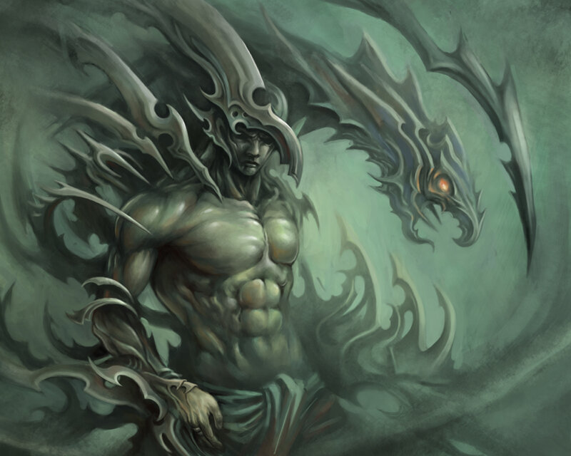 demon warrior with dragon