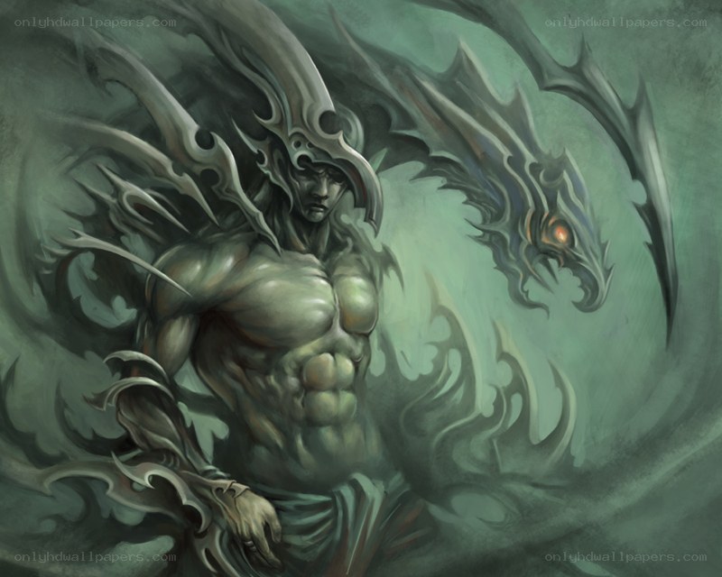 demon warrior with dragon