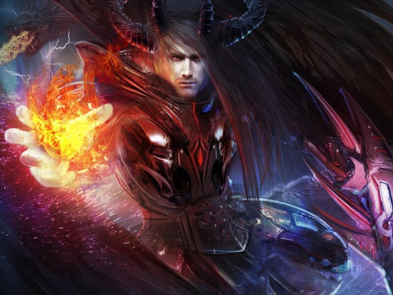 Demon Warrior with Fire — Red