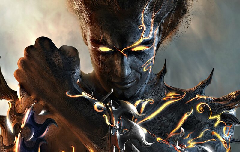 Demon Warrior with Glowing Eyes — Black, Dramatic