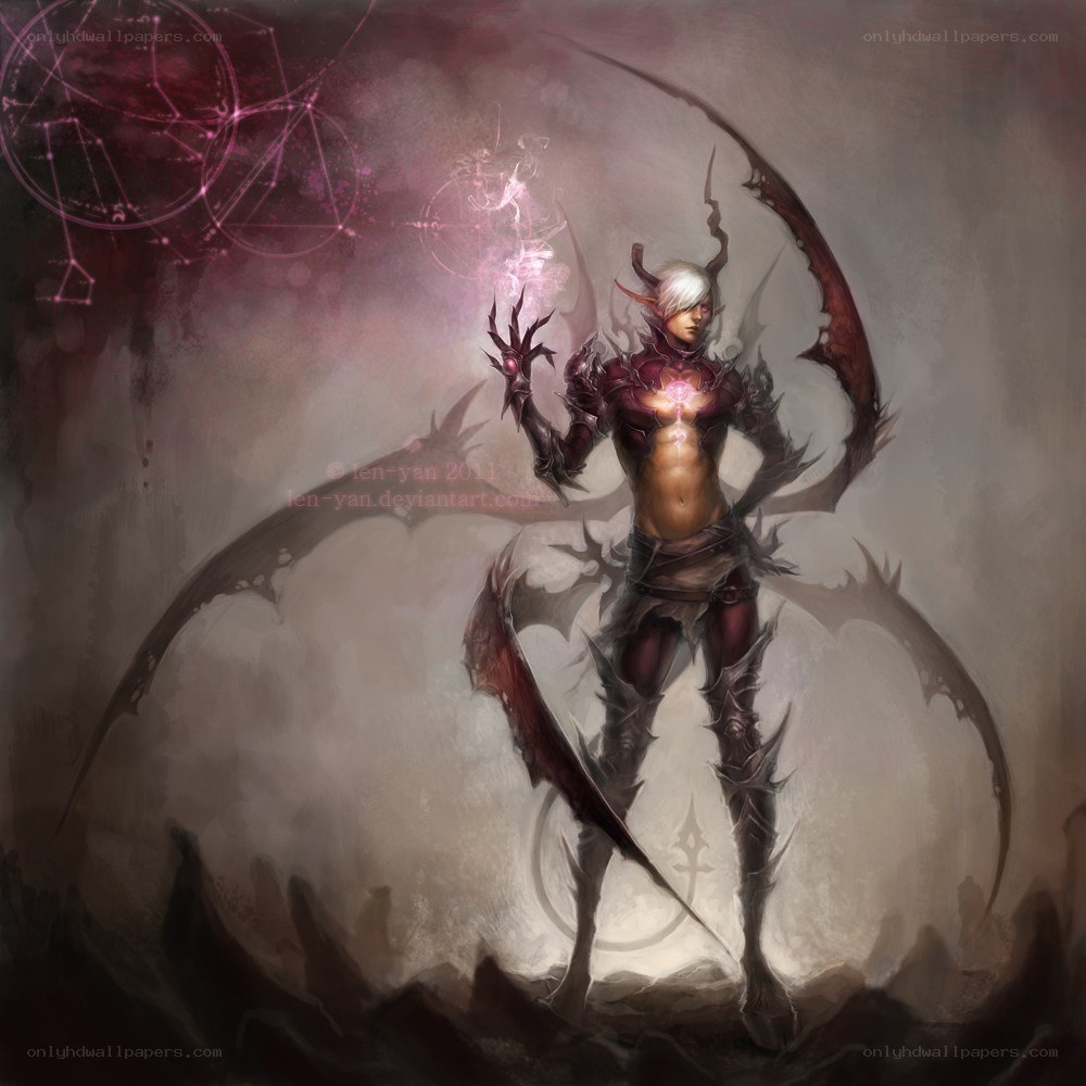 demon warrior with glowing magic