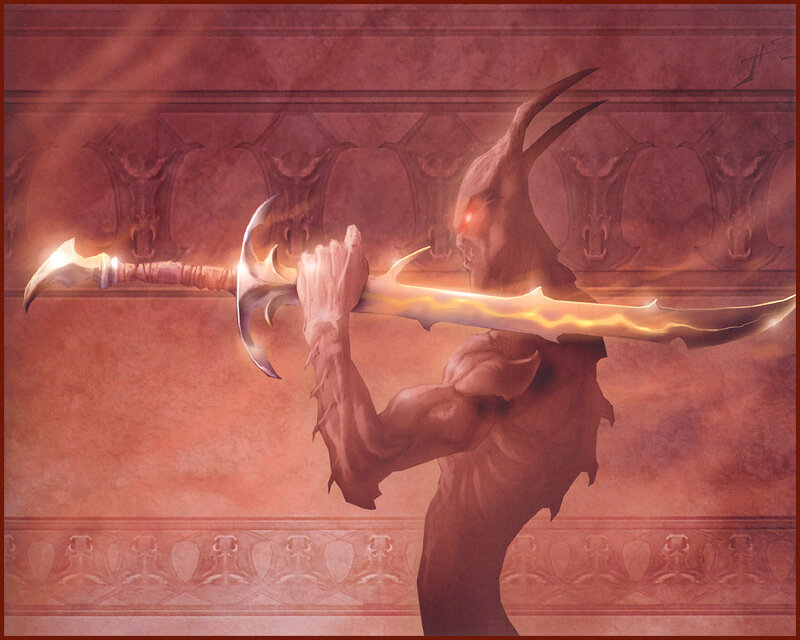 demon warrior with glowing sword