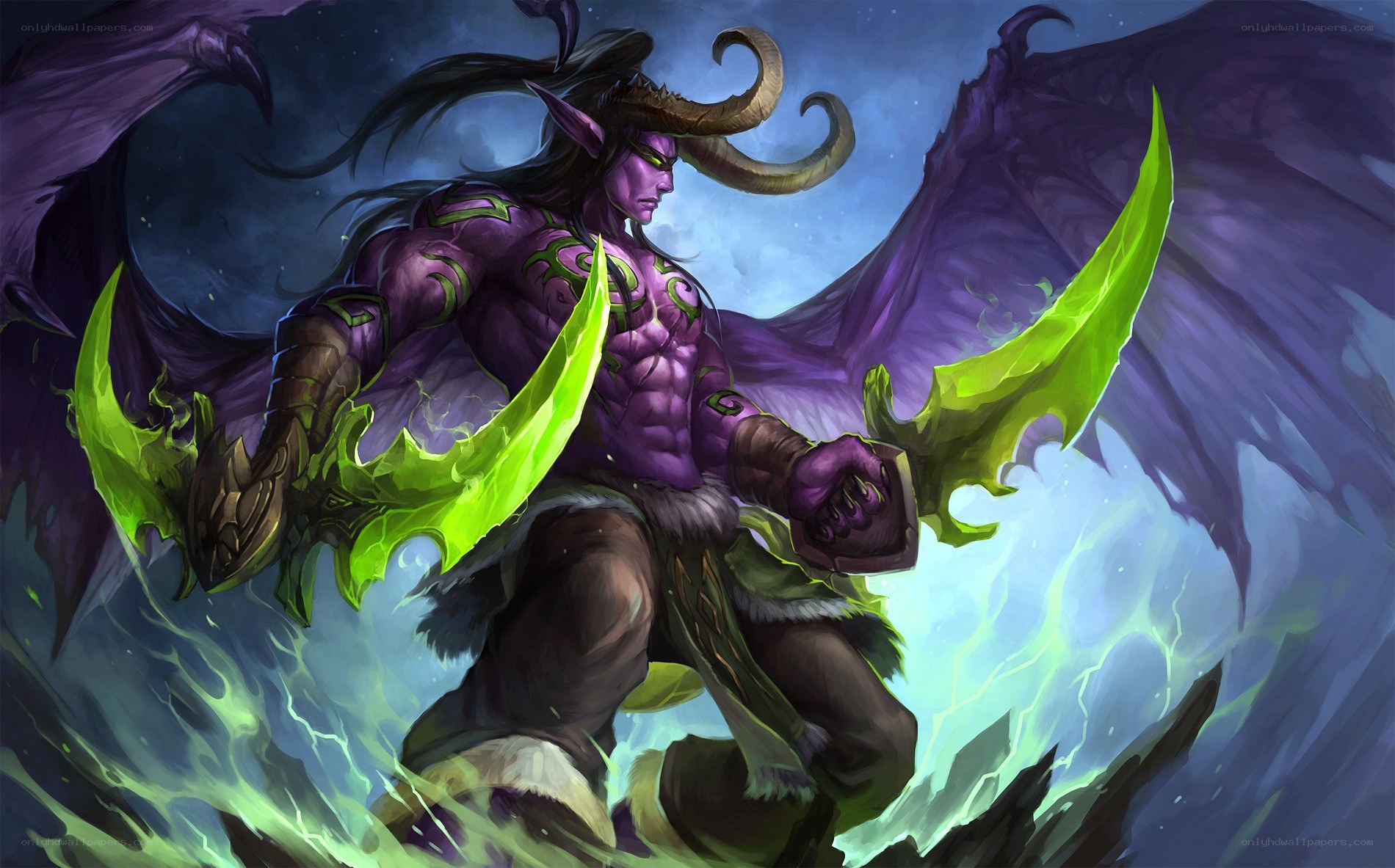 Demon warrior with green blades