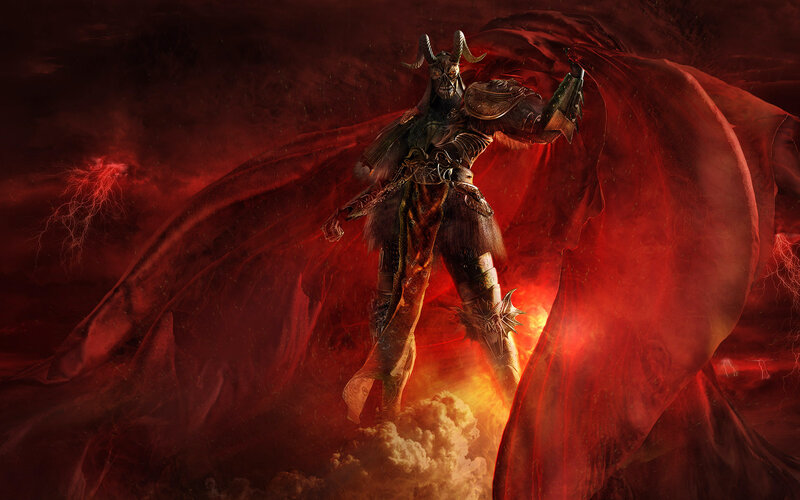 Demon Warrior with Red Cape — Dramatic, Menacing, Digital Art