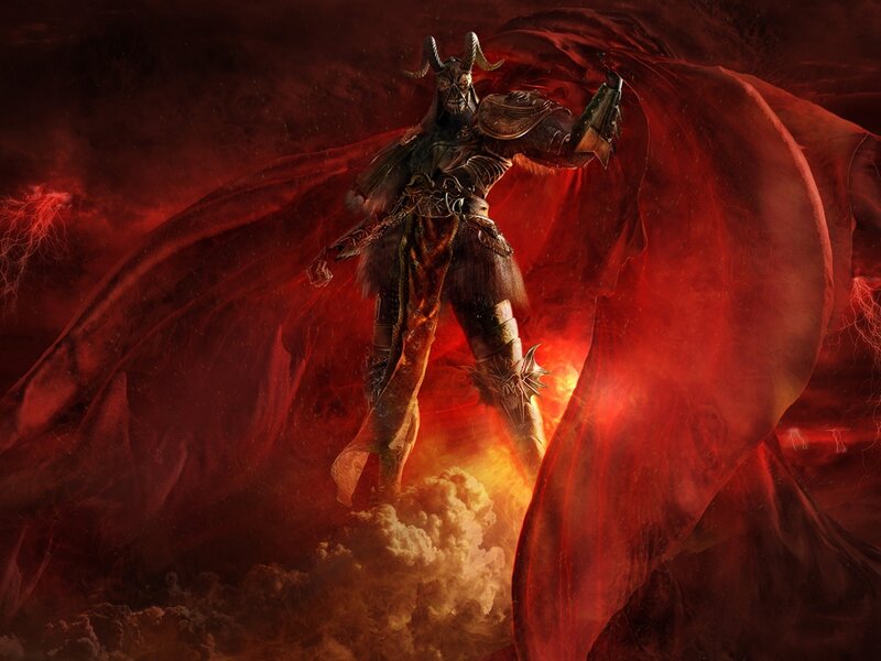 Demon Warrior with Red Cape — Dramatic, Menacing