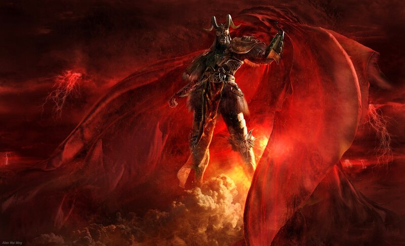 Demon Warrior with Red Cape — Dramatic