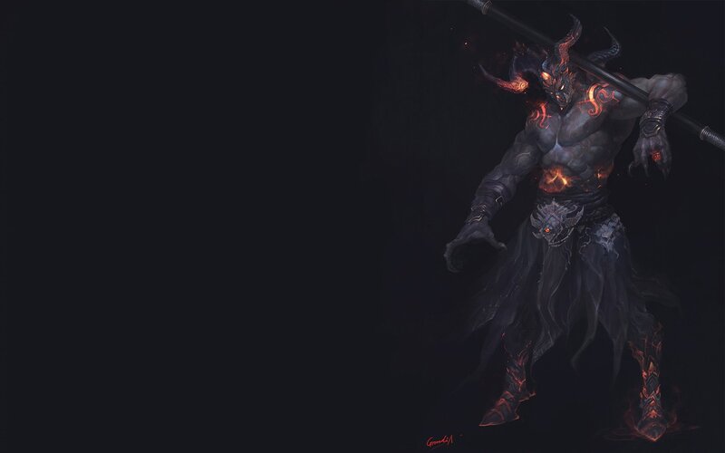 Demon Warrior with Staff — Black, Dark, Night