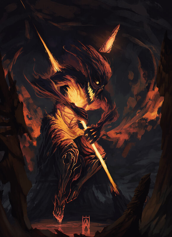 Demon Warrior with Staff — Black, Dark