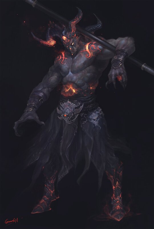 Demon Warrior with Staff — Black