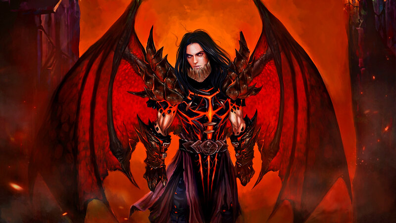 Demon Warrior with Wings — Red, Dramatic, Digital Art, Armor