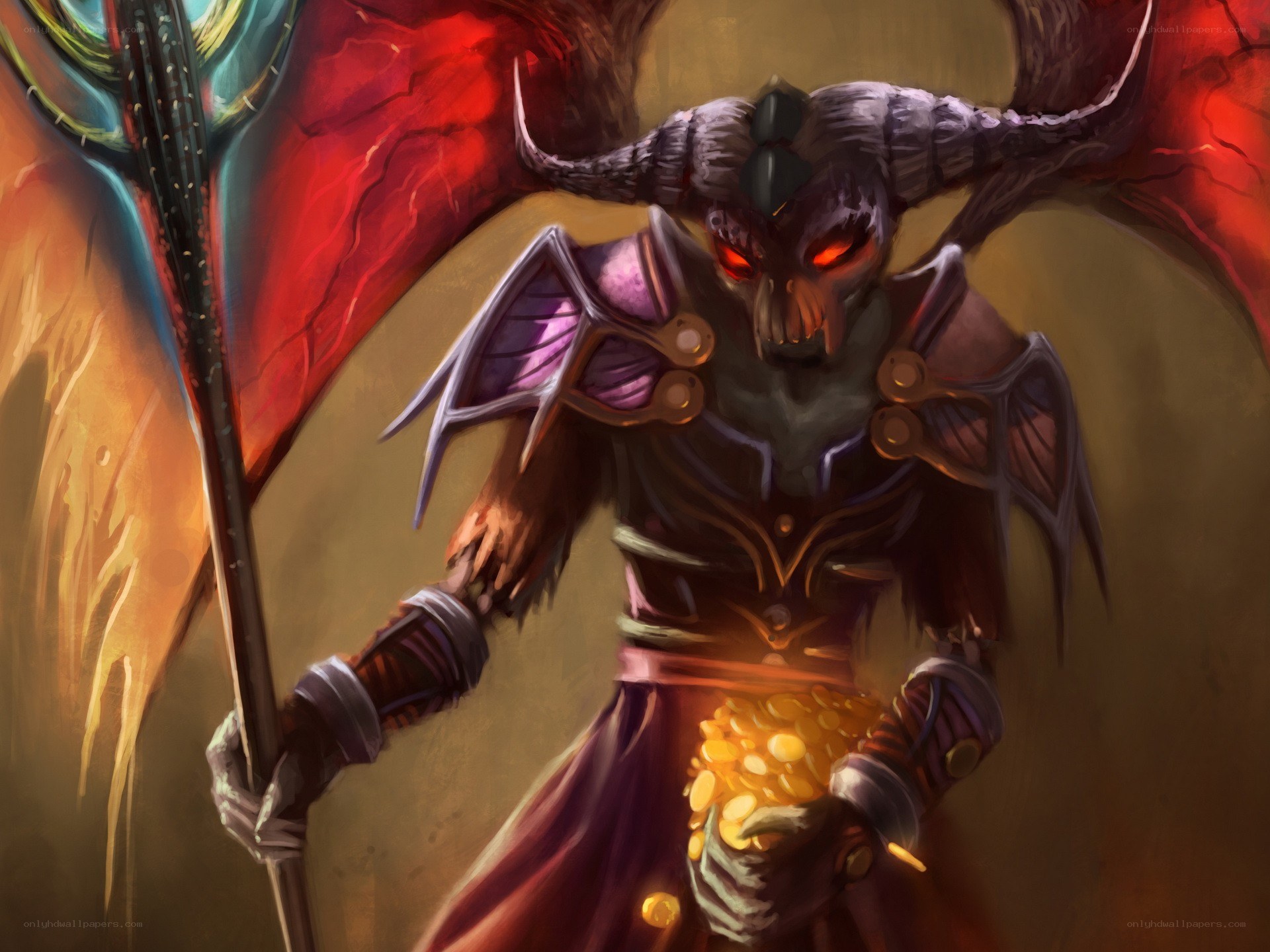 demon with coins and staff