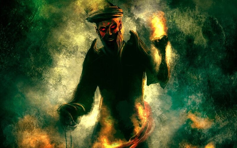 demon with fiery hand