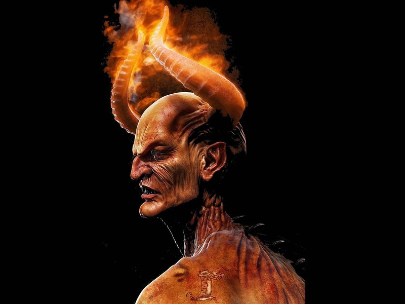 demon with flaming horns