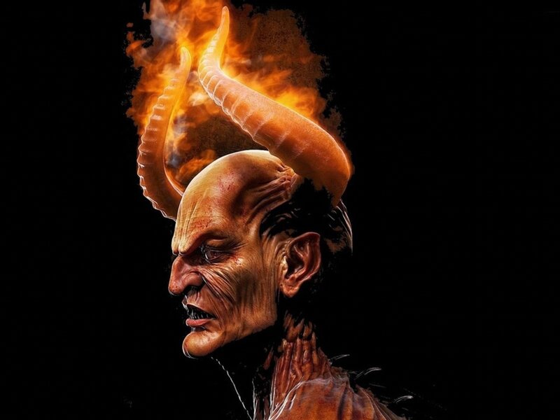Demon with Flaming Horns — Black