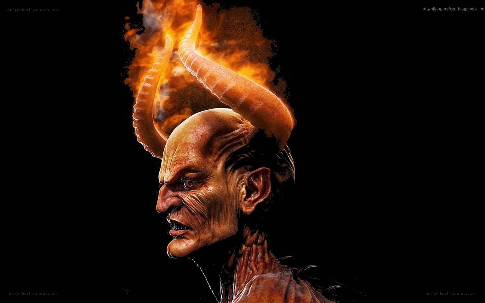 demon with flaming horns