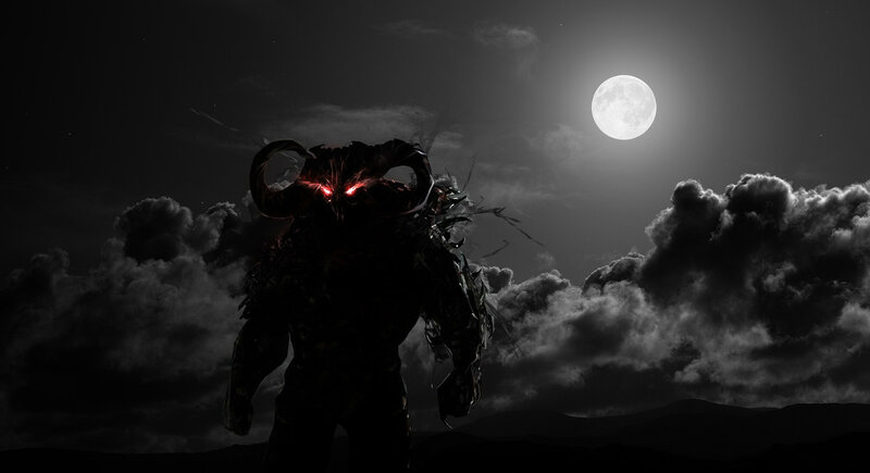 Demon with Glowing Eyes — Black, Dark, Night