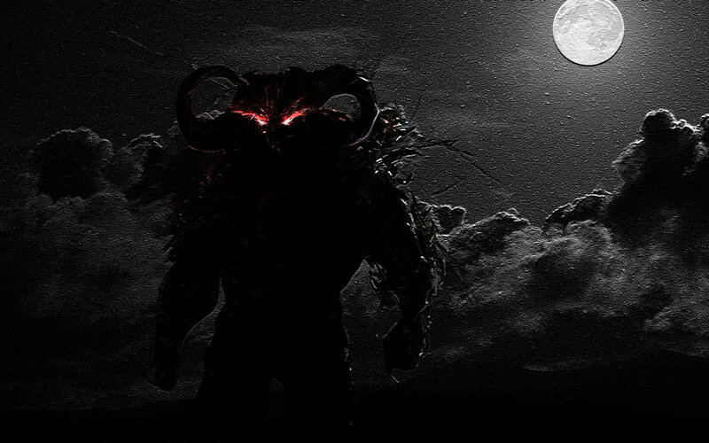 Demon with Glowing Eyes — Black, Dark, Ominous