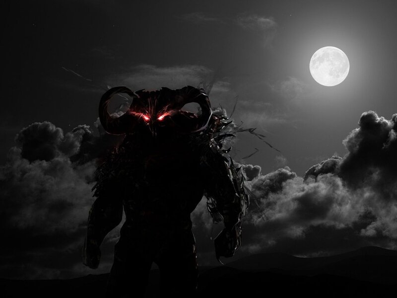Demon with Glowing Eyes — Black, Dark