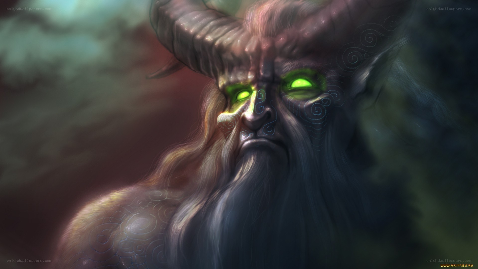 Demon with glowing green eyes