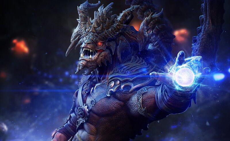 Demon with Glowing Orb — Blue