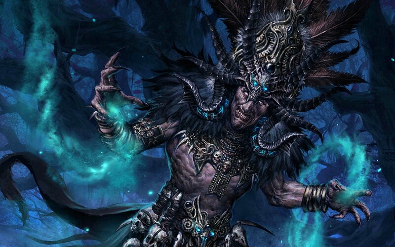 Demon with Horns and Armor — Blue