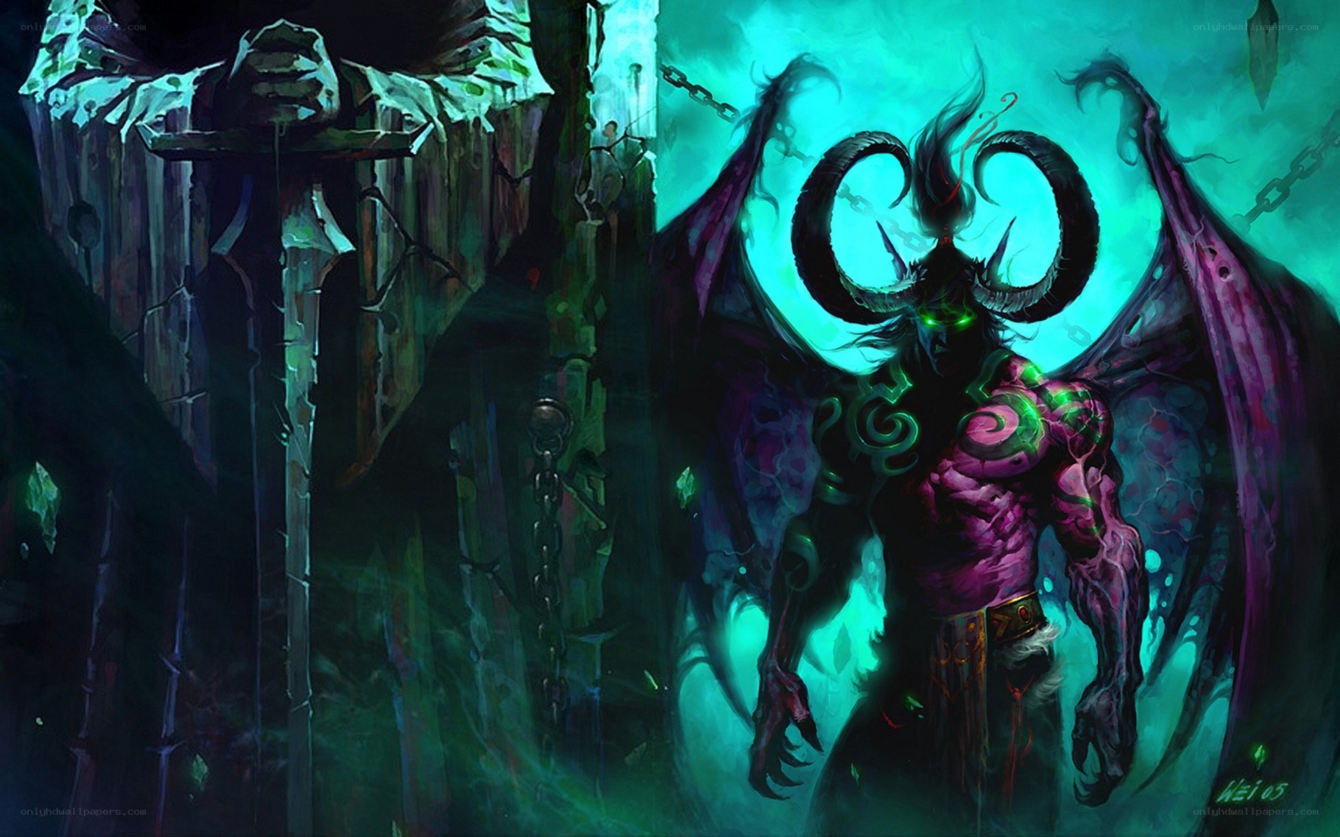 demon with horns and wings