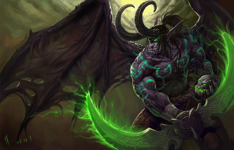 Demon with Horns and Wings — Green, Dramatic, Digital Art