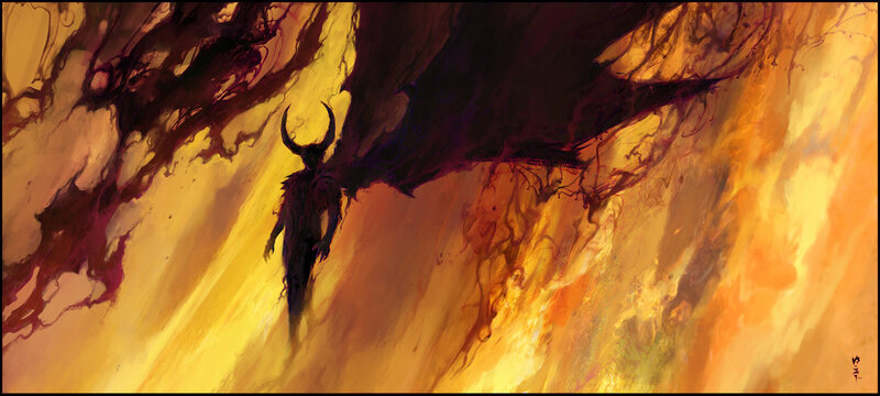 Demon with Horns and Wings — Yellow