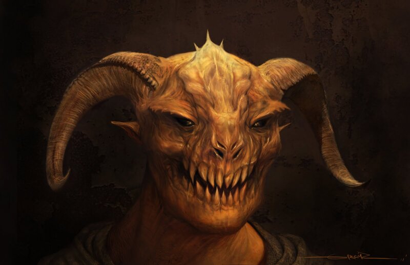 Demon with Ram Horns — Brown, Menacing