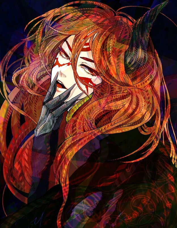 demon with red hair and horns