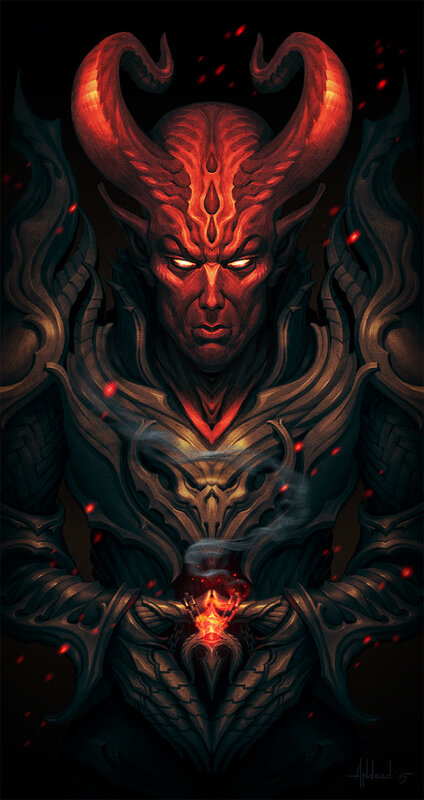 Demon with Red Horns — Dark, Night