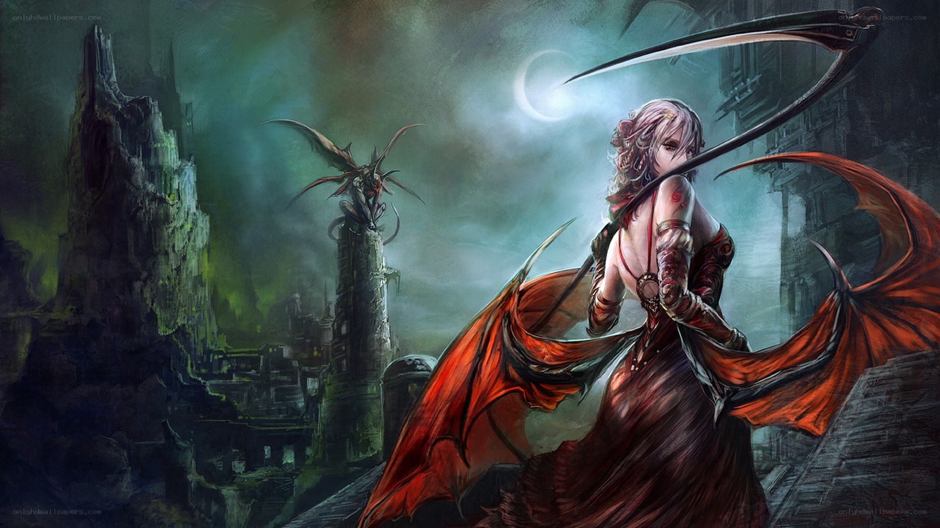 Demon with scythe in ruins