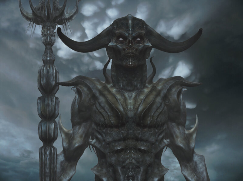 demon with trident staff