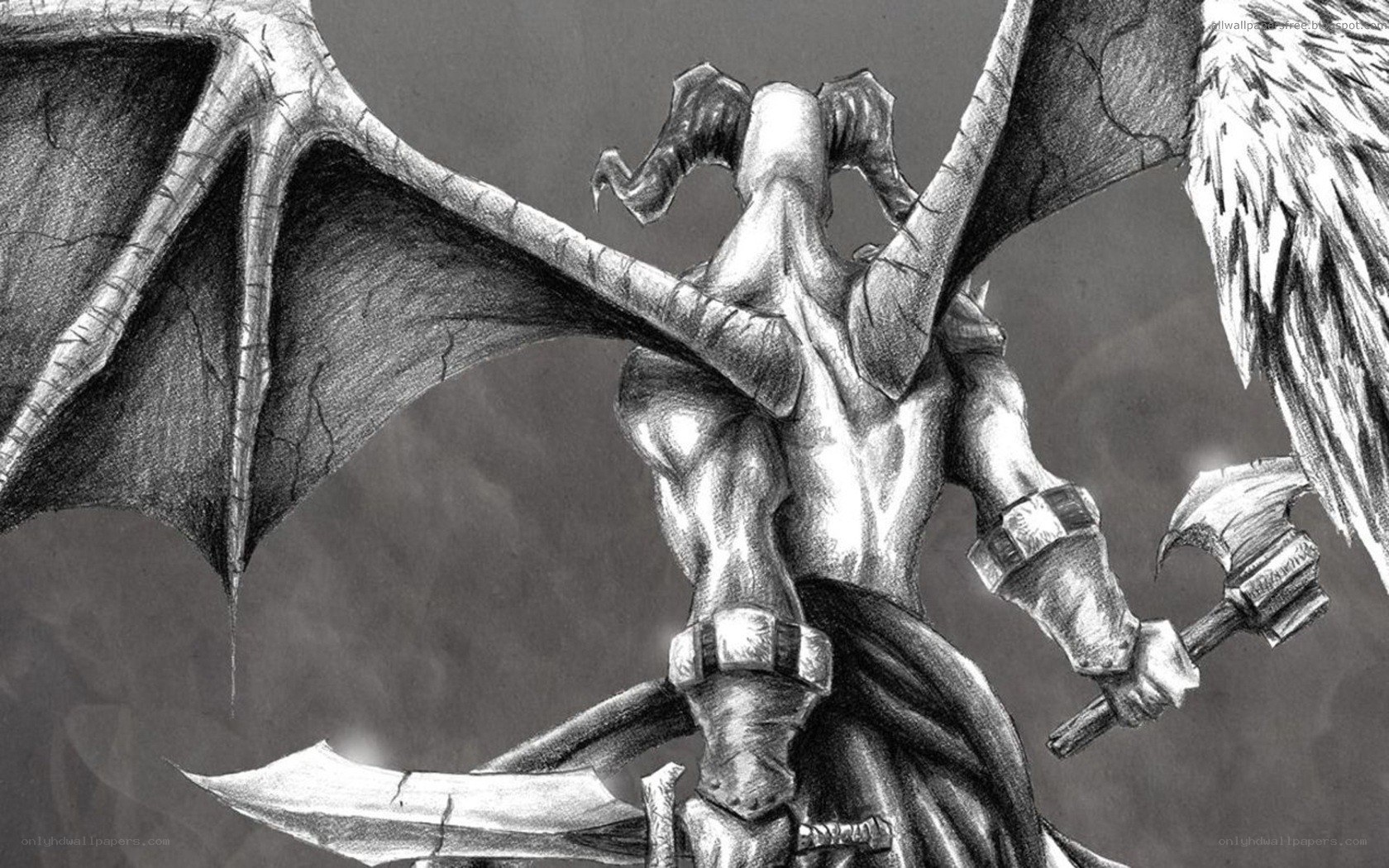 demon with wings and axe