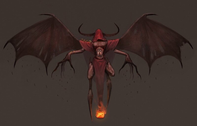 demon with wings and fire