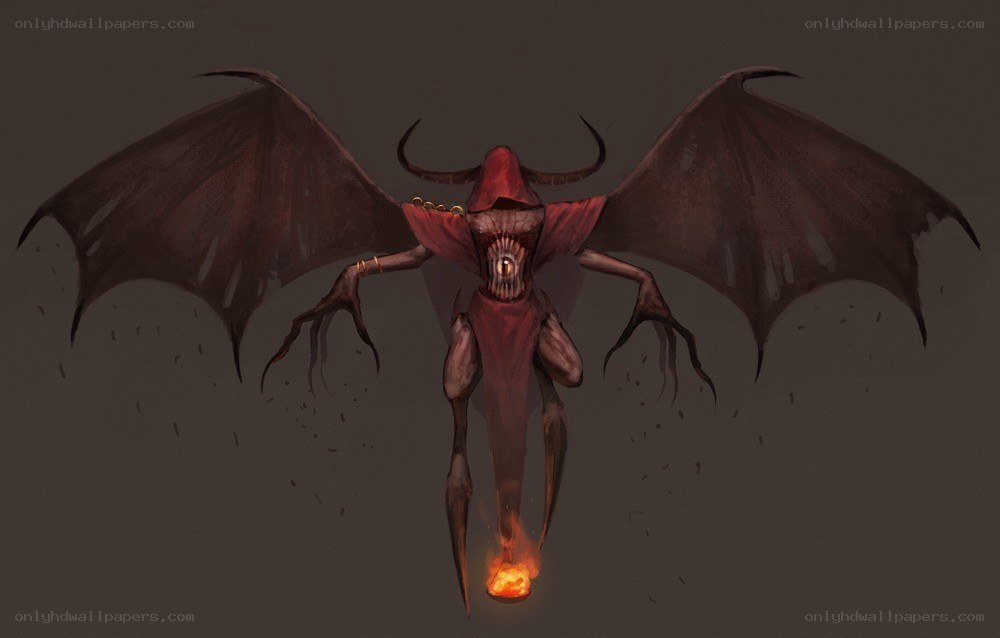 demon with wings and fire