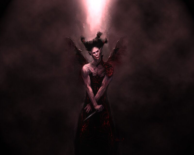 Demon with Wings and Sword — Black, Dramatic