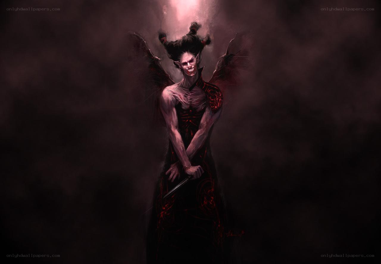 demon with wings and sword